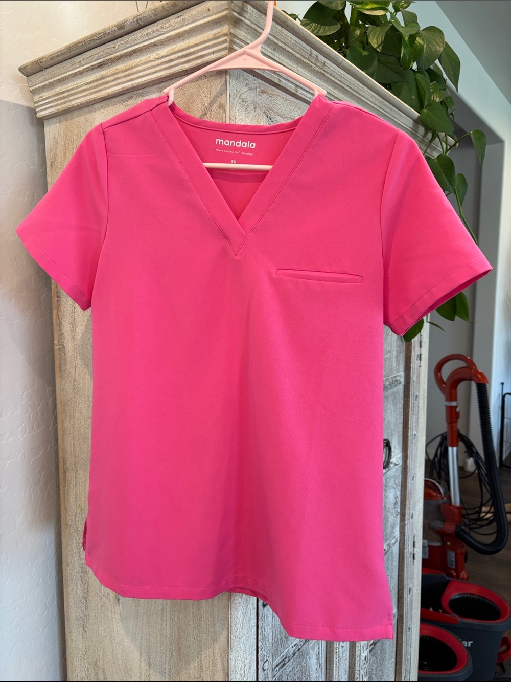 Mandala Women's Short Sleeve V-Neck Top in Hot Pink ONLY NO BOTTOM